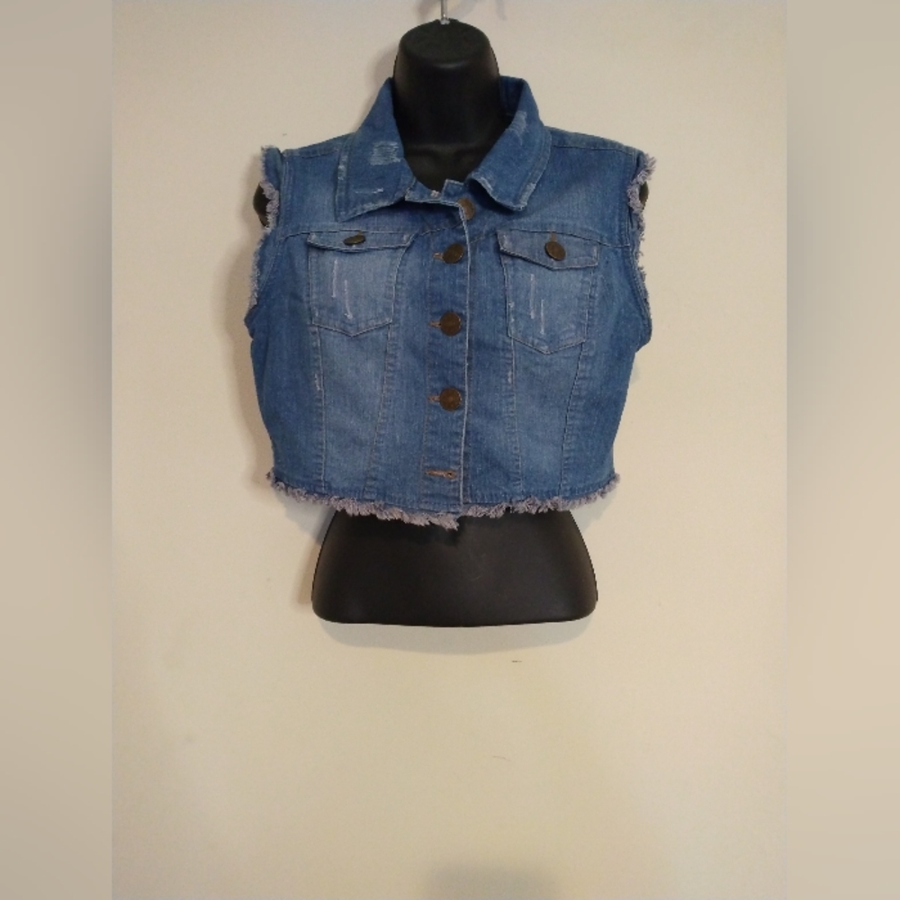 Cropped Button up jean vest